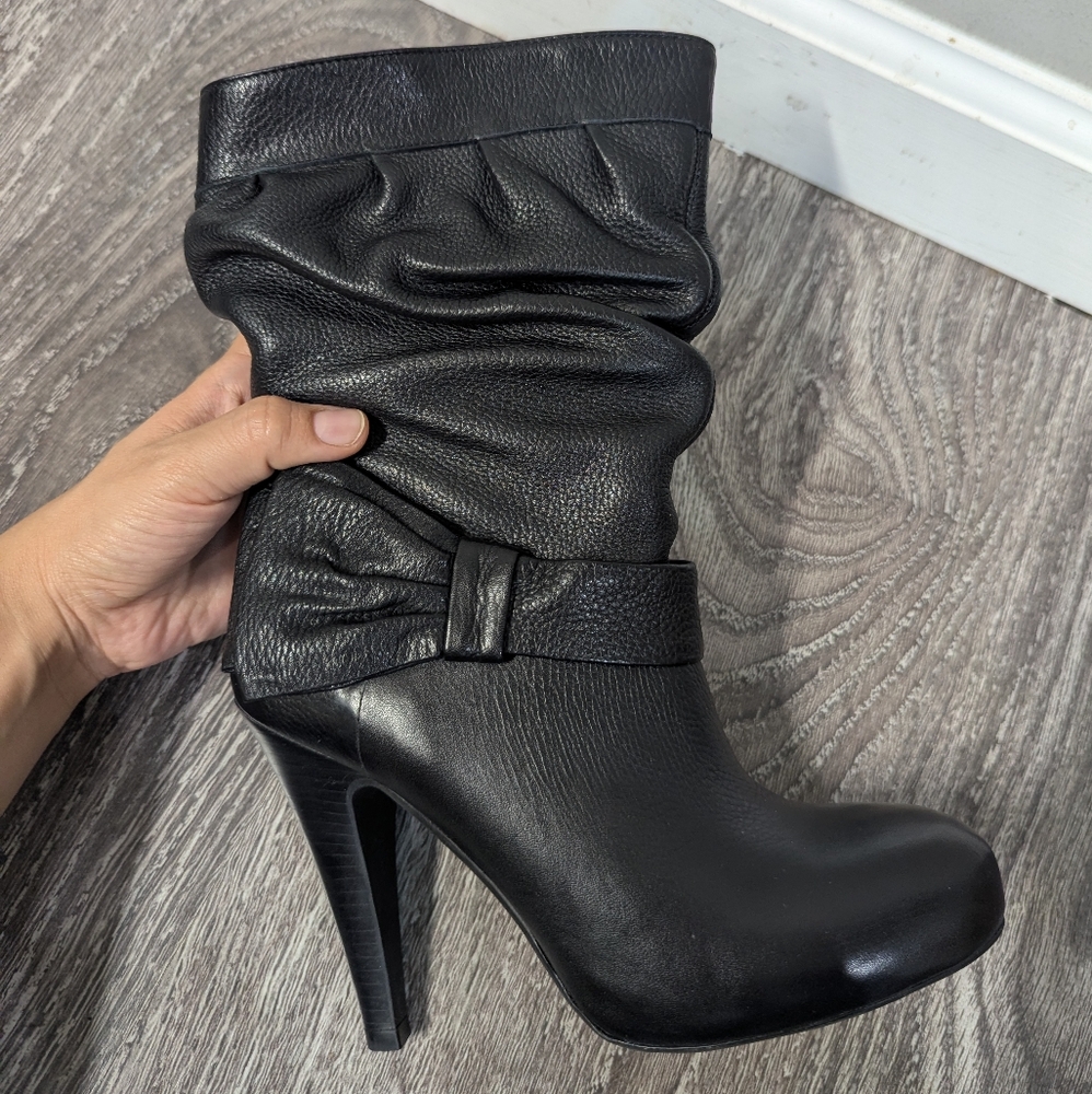 New Gianni Bini Leather Black Heeled Boots with Slouchy Design (No Tags)